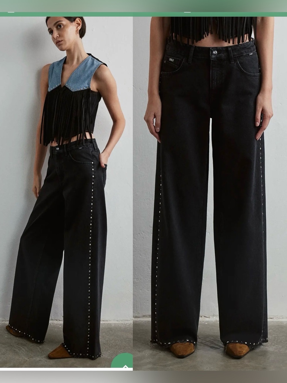 Mavi Rebecca Studded Wide Leg Jean in Black , size 28/30